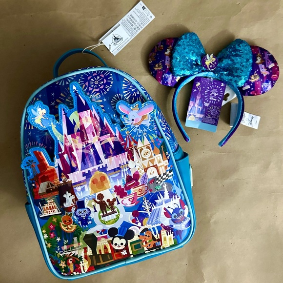 NWT Disney Parks Attractions Joey Chou Blue Backpack Minnie Ear Headband Bundle - Picture 12 of 12